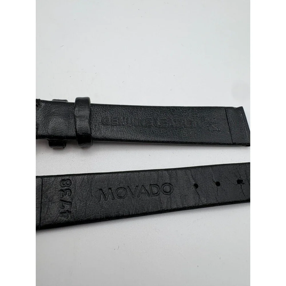 OEM Movado Swiss Black Genuine Leather Watch Strap 14mm Silver-Tone Buckle